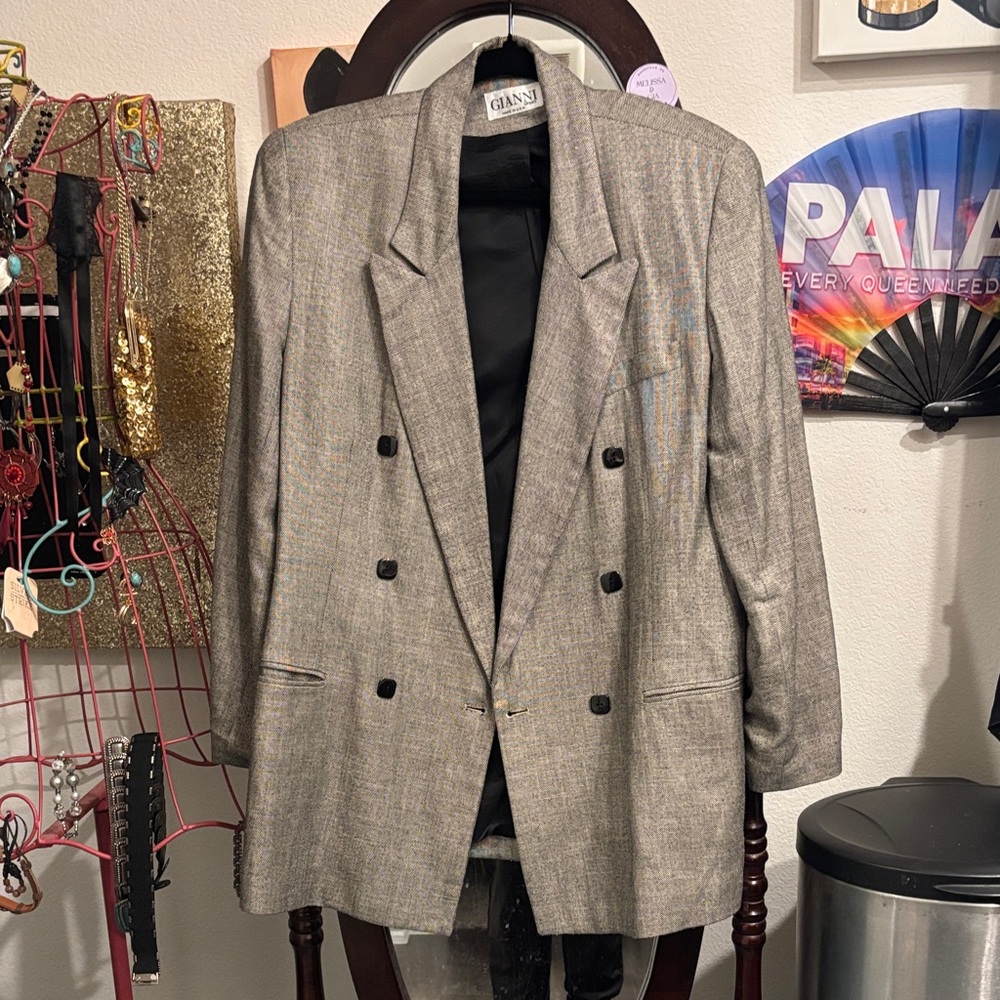 Ganni Gray Double-Breasted Blazer